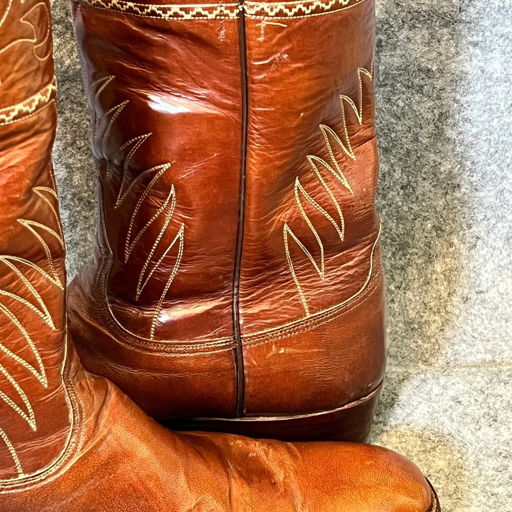Vtg Lucchese San Antonio Cowboy Boots Mens 10D Shrunken Shoulder Leather Brown - Picture 11 of 16